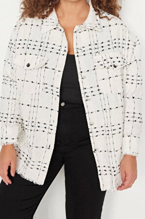 Moda Kadın Büyük Beden Gömlek Yaka Ekose Günlük Şönil Dokuma Gömlek