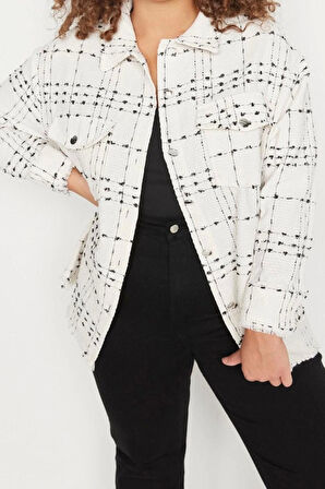 Moda Kadın Büyük Beden Gömlek Yaka Ekose Günlük Şönil Dokuma Gömlek