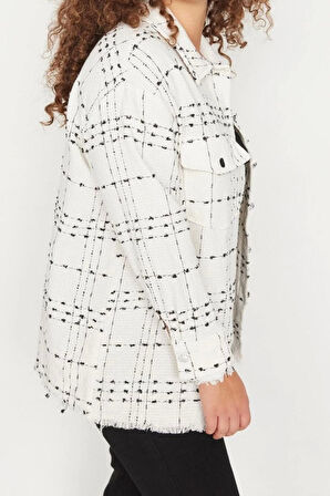 Moda Kadın Büyük Beden Gömlek Yaka Ekose Günlük Şönil Dokuma Gömlek