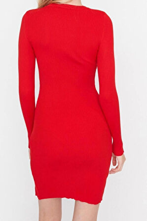 Moda Slim Gündüz Gece Tek Plaka Triko Bisiklet Yaka Uzun Kol Bodycone Mini Boy Elbise