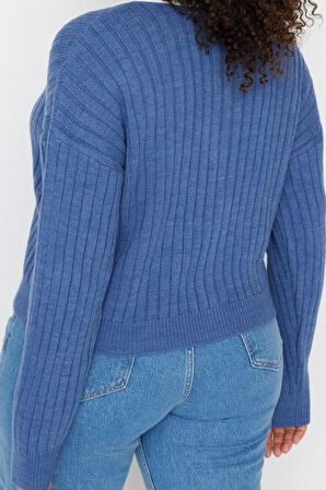 Büyük Beden Kadın Modern Tarz Rahat Uzun Gömlek Yaka Düz Kol Regular Triko Hırka