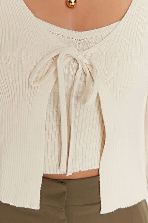 Kadın Modern Tarz Rahat Uzun V Yaka Düz Kol Crop TrikoTriko Hırka