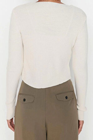 Kadın Modern Tarz Rahat Uzun V Yaka Düz Kol Crop TrikoTriko Hırka