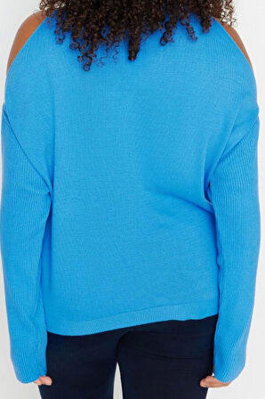 Büyük Beden Kadın Modern Tarz Rahat Uzun Dik Yaka Düz Kol Regular Triko Kazak