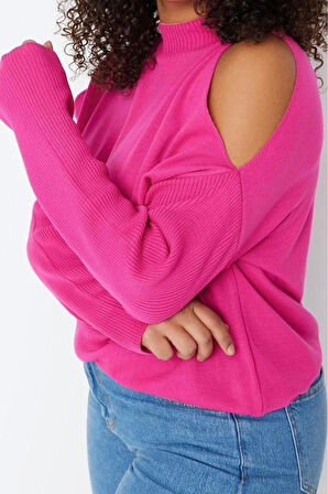 Büyük Beden Kadın Modern Tarz Rahat Uzun Dik Yaka Düz Kol Regular Triko Kazak