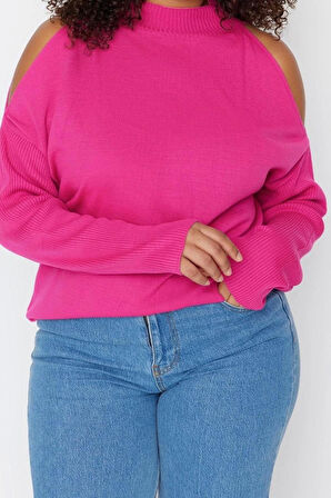 Büyük Beden Kadın Modern Tarz Rahat Uzun Dik Yaka Düz Kol Regular Triko Kazak