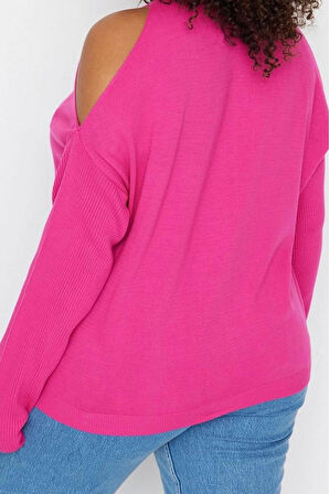 Büyük Beden Kadın Modern Tarz Rahat Uzun Dik Yaka Düz Kol Regular Triko Kazak