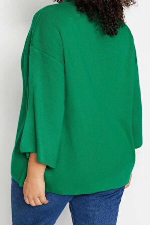 Büyük Beden Kadın Modern Tarz Rahat Uzun Polo Yaka Düz Kol Regular Triko Kazak