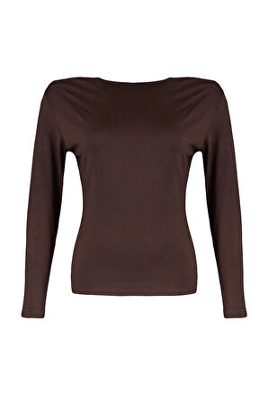 Moda Büyük Beden Carmen Yaka Örme Fit Düz Desen Casual Günlük Regular Uzun Kol Bluz