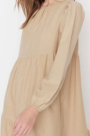 Moda Regular Casual Günlük Terrycotton Dokuma Bisiklet Yaka Uzun Kol A-Line Maxi Boy Tesettür Elbise