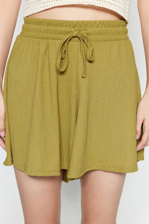 Moda Örme Normal Bel Geniş Paça Gündelik Vizon Rahat Kesim Normal Bel Bürümcük Dokulu Şort