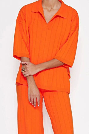 Moda Triko Düz Polo Yaka Casual Günlük Yeşil Basic Fitilli Triko Alt-Üst Takım