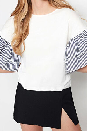 Moda Bisiklet Yaka Örme Regular Düz Desen Casual Günlük Regular Truvakar Kol Kol Bluz