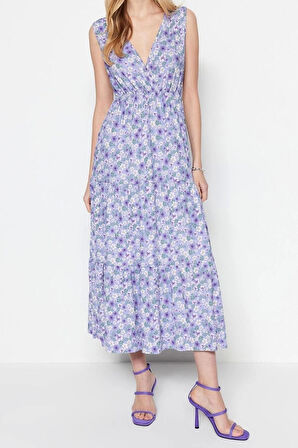 Moda Regular Casual Günlük Polyester Kaşkorse Örme V Yaka Kolsuz Kol A-Line Maxi Boy Elbise