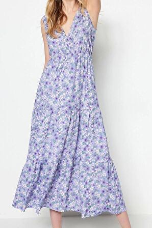 Moda Regular Casual Günlük Polyester Kaşkorse Örme V Yaka Kolsuz Kol A-Line Maxi Boy Elbise