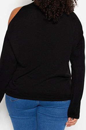 Büyük Beden Kadın Modern Tarz Rahat Uzun Dik Yaka Düz Kol Regular Triko Kazak