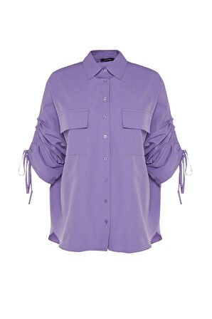 Moda Kadın Tesettür Gömlek Yaka Günlük Kolları Ayarlanabilir Büzgü Detaylı Dokuma Pamuklu Gömlek