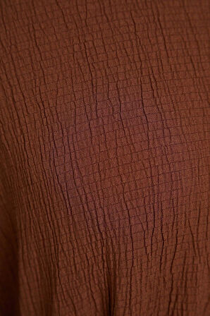 Moda Regular Casual Günlük Crinkle Dokuma Bisiklet Yaka Uzun Kol A-Line Maxi Boy Tesettür Elbise