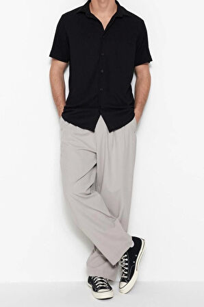 Moda Erkek Gömlek Yaka Düz Desen Günlük Regular Fit Kısa Kol Yazlık Dokulu Örme Gömlek