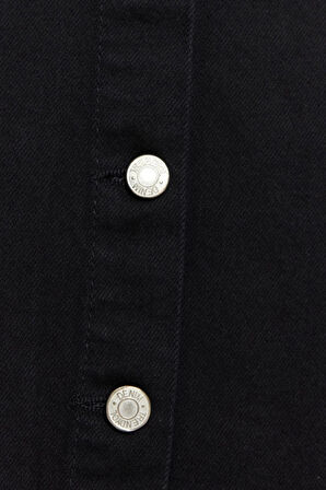 Moda Denim Düz Desen Günlük Maxi Boy Düğme Kapamalı Denim Kot Etek