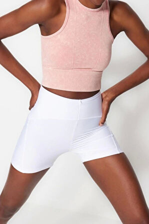 Moda Halter Yaka Örme Fit Düz Desen Sportswear Crop Kolsuz Bluz
