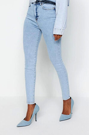 Stil Kadın Moda Denim Kot Pantolon Regular Dar Paça Yüksek Bel Skinny Jeans