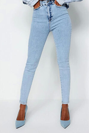 Stil Kadın Moda Denim Kot Pantolon Regular Dar Paça Yüksek Bel Skinny Jeans