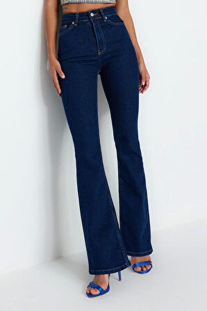 Stil Kadın Moda Denim Kot Pantolon Uzun İspanyol Paça Yüksek Bel Jeans