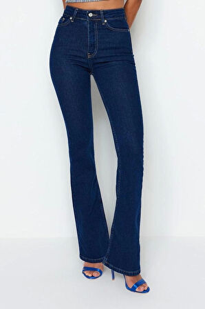 Stil Kadın Moda Denim Kot Pantolon Uzun İspanyol Paça Yüksek Bel Jeans