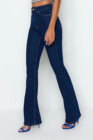 Stil Kadın Moda Denim Kot Pantolon Uzun İspanyol Paça Yüksek Bel Jeans