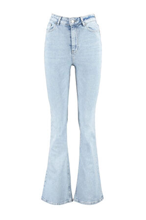 Stil Kadın Moda Denim Kot Pantolon Uzun İspanyol Paça Yüksek Bel Jeans