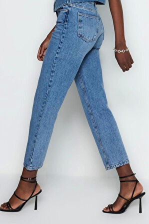 Stil Kadın Moda Denim Kot Pantolon Regular Boru Paça Yüksek Bel Straight Jeans