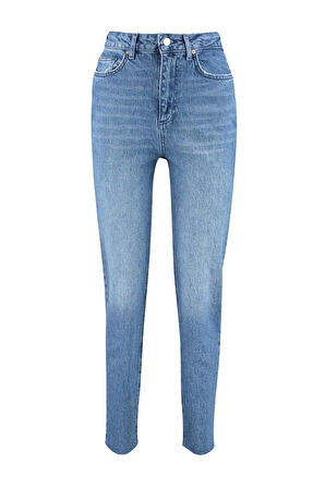 Stil Kadın Moda Denim Kot Pantolon Uzun Boru Paça Yüksek Bel Slim Mom Jeans