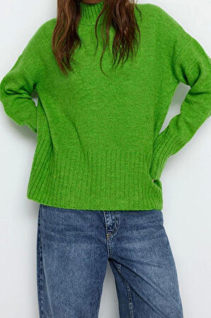 Stil Modern Kadın Regular Reglan Kol Dik Yaka Geniş Kalıp Yumuşak Dokulu Basic Triko Kazak