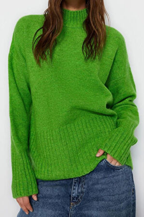 Stil Modern Kadın Regular Reglan Kol Dik Yaka Geniş Kalıp Yumuşak Dokulu Basic Triko Kazak