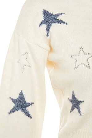 Kadın Modern Tarz Rahat Uzun Bisiklet Yaka Geometrik Kol Crop Triko Kazak