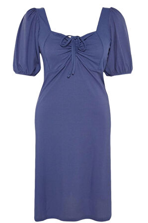 Moda Stil Relaxed Kalp Yaka Midi Boy Büyük Beden Örme Elbise