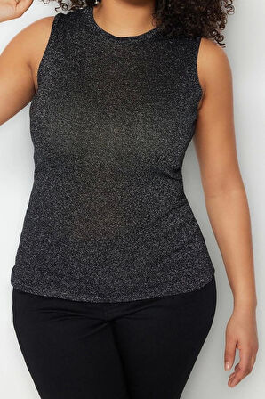 Moda Büyük Beden Bisiklet Yaka Triko Fit Düz Desen Casual Günlük Regular Kolsuz Bluz