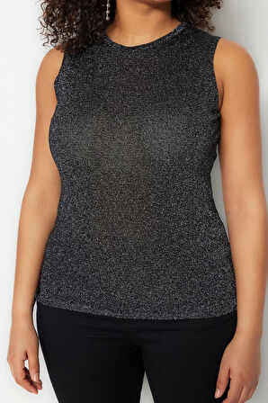 Moda Büyük Beden Bisiklet Yaka Triko Fit Düz Desen Casual Günlük Regular Kolsuz Bluz