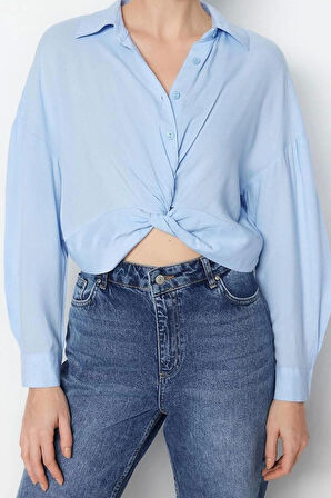 Moda Gömlek Yaka Dokuma Regular Düz Desen Casual Günlük Regular Uzun Kol Bluz