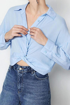 Moda Gömlek Yaka Dokuma Regular Düz Desen Casual Günlük Regular Uzun Kol Bluz