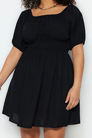 Moda Rahat Casual Günlük Shally Dokuma Carmen Yaka Kısa Kol Skater Mini Boy Büyük Beden Elbise