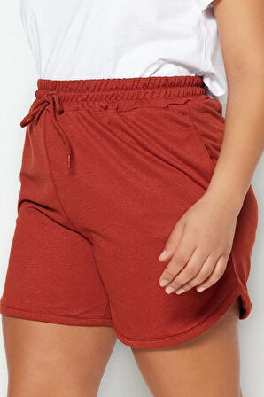 Büyük Beden Moda Örme Yüksek Bel Boru Paça Gündelik Haki Ince Şort