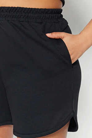 Büyük Beden Moda Örme Yüksek Bel Boru Paça Gündelik Haki Ince Şort