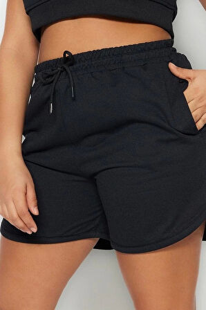 Büyük Beden Moda Örme Yüksek Bel Boru Paça Gündelik Haki Ince Şort