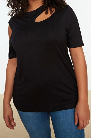 Moda Büyük Beden Bisiklet Yaka Örme Regular Düz Desen Casual Günlük Regular Kısa Kol Bluz