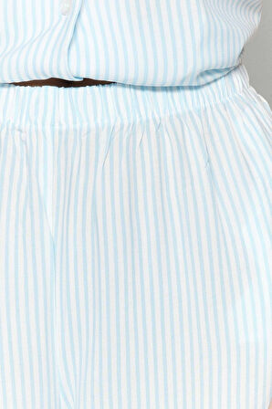 Tarz Rahat Kısa Kollu Boru Paça Çizgili Viskon Gömlek-Pantolon Dokuma Pijama Takımı