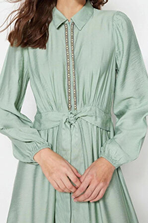 Moda Regular Günlük Keten Aerobin Dokuma Bisiklet Yaka Uzun Kol A-Line Maxi Boy Tesettür Elbise