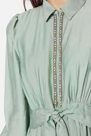 Moda Regular Günlük Keten Aerobin Dokuma Bisiklet Yaka Uzun Kol A-Line Maxi Boy Tesettür Elbise