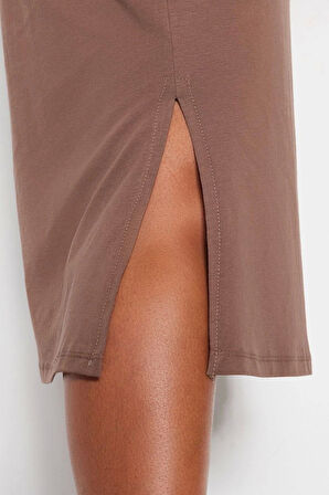 Moda Rahat Casual Günlük Süprem Örme Bisiklet Yaka Kısa Kol Shift Midi Boy Büyük Beden Elbise